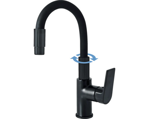 Umyvadlová baterie vysoká RAV Slezák COLORADO černá chrom CO119.0/15CMAT Černá kuchyňská baterie s vysokým kulatým výtokem, páková baterie a rozsahem otáčení 360 stupňů.