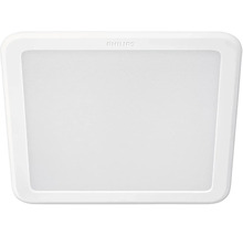 Bílý čtvercový LED panel Philips stropní svítidlo se zaoblenými rohy.