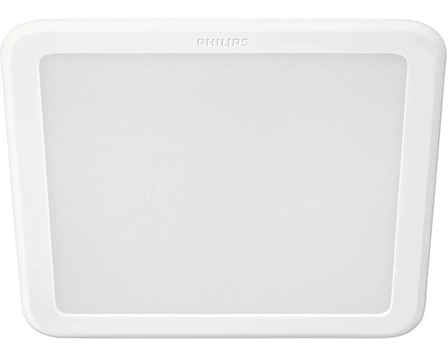 Bílý čtvercový LED panel Philips stropní svítidlo se zaoblenými rohy.