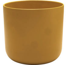 Cylindrický květináč v hořčicově žluté barvě s matným povrchem.