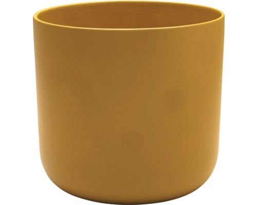 Cylindrický květináč v hořčicově žluté barvě s matným povrchem.