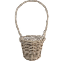 Pletený košík na rostliny z proutí s vysokým uchem a plastovou vložkou.