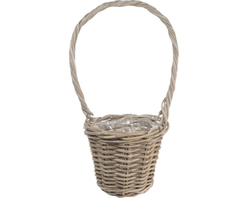 Pletený košík na rostliny z proutí s vysokým uchem a plastovou vložkou.
