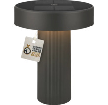 Moderní solární stolní lampa v antracitové barvě s drážkovaným podstavcem a oceněním German Design Award Winner 2026.