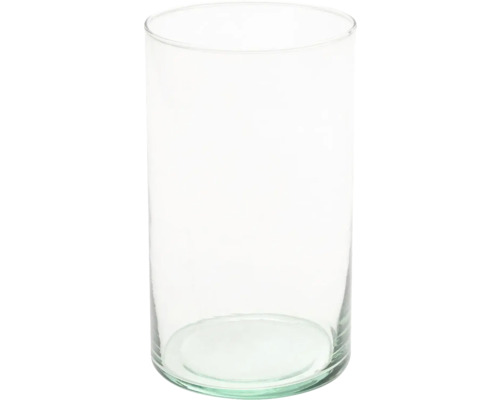 Válcová skleněná váza, průhledná.