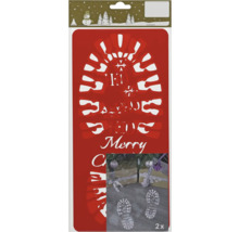 Vánoční šablona s motivem stopy a nápisem Merry Christmas, 2dílná sada.