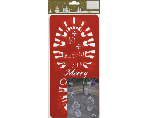 Vánoční šablona s motivem stopy a nápisem Merry Christmas, 2dílná sada.