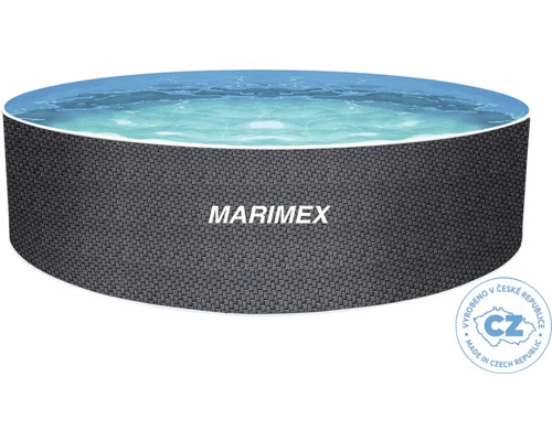 Kulatý bazén Marimex s vnějším ratanovým dekorem, vyrobeno v České republice.