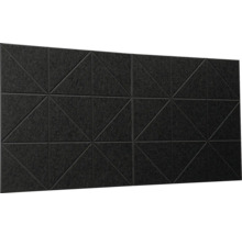 Akustický panel z tmavé plsti s geometrickým vzorem trojúhelníků pro nástěnnou dekoraci.