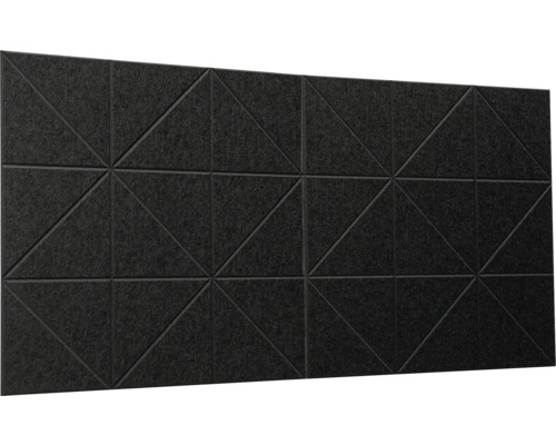 Akustický panel z tmavé plsti s geometrickým vzorem trojúhelníků pro nástěnnou dekoraci.