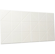 Trojrozměrný nástěnný panel s geometrickým vzorem trojúhelníků a strukturovaným povrchem.