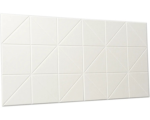 Trojrozměrný nástěnný panel s geometrickým vzorem trojúhelníků a strukturovaným povrchem.