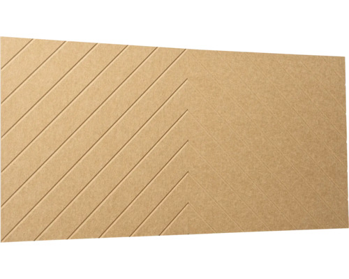 MDF panel s diagonálními drážkami ve vzhledu chevron pro dekorativní obklad stěn.