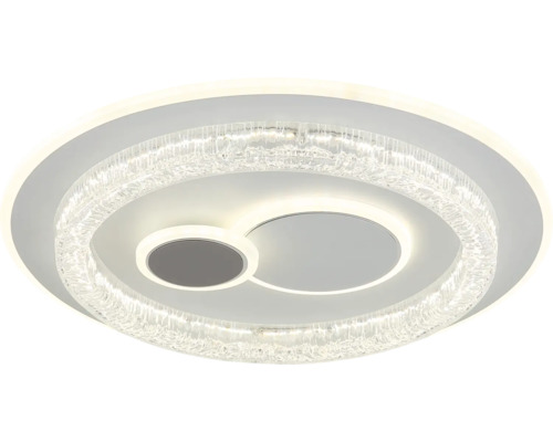 Moderní kulaté stropní LED svítidlo s křišťálovým efektem a dvěma integrovanými světelnými kroužky.