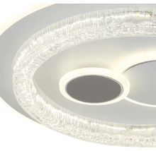Moderní stropní LED svítidlo s kruhem s krystalovým efektem a kulatými světelnými prvky.