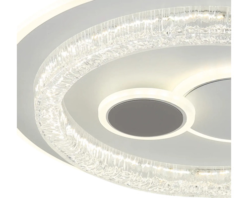 Moderní stropní LED svítidlo s kruhem s krystalovým efektem a kulatými světelnými prvky.