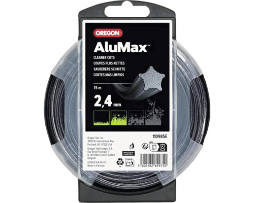 Žací struna Oregon AluMax o průměru 2,4 milimetru a délce 15 metrů, hvězdicový profil pro čisté řezy.