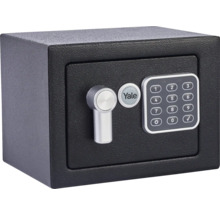 Černý nábytkový trezor Yale z oceli s elektronickým kódovým zámkem, stříbrnou otočnou rukojetí a Yale Logo.