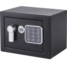 Černý trezor s Yale Logo, digitální klávesnicí a otočnou rukojetí.