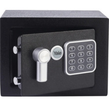 Trezor Yale s elektronickým zámkem, klávesnicí, otočnou rukojetí, jisticími čepy a Yale Logo.