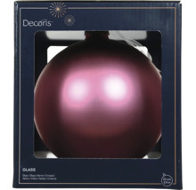 Skleněná vánoční koule Decoris, průměr 15 centimetrů, v bobulové barvě s matným povrchem, v krabičce s průhledem.