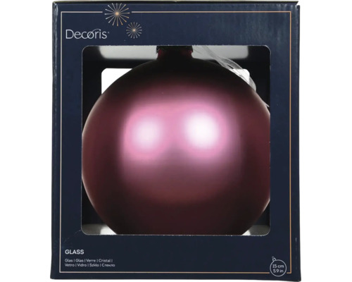 Skleněná vánoční koule Decoris, průměr 15 centimetrů, v bobulové barvě s matným povrchem, v krabičce s průhledem.