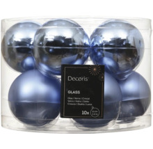 Modré skleněné vánoční koule Decoris, matné a lesklé, sada 10 kusů, průměr 6 centimetrů.