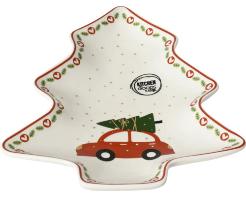 Keramická miska ve tvaru vánočního stromku s motivem červeného auta a stromku, Kitchen Goods and More Logo