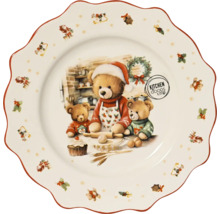 Vánoční porcelánový talíř se zvlněným okrajem, motiv s pečícími medvídky a Kitchen Goods and More Logo.