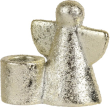 Vánoční figurka anděla s držákem na svíčku ze strukturovaného materiálu ve zlatém provedení.