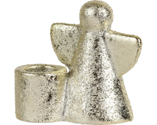 Vánoční figurka anděla s držákem na svíčku ze strukturovaného materiálu ve zlatém provedení.