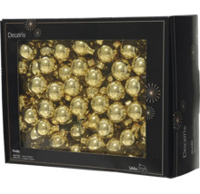 Skleněné vánoční koule Decoris ve zlaté barvě, 144 kusů, průměr 2,5 centimetru.