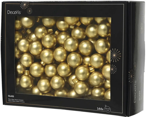 Decoris vánoční koule ze skla, 144 kusů, 2,5 centimetru, matná zlatá.