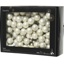 Skleněné vánoční koule Decoris, 144 kusů, průměr 2,5 centimetru, perleťově bílá.