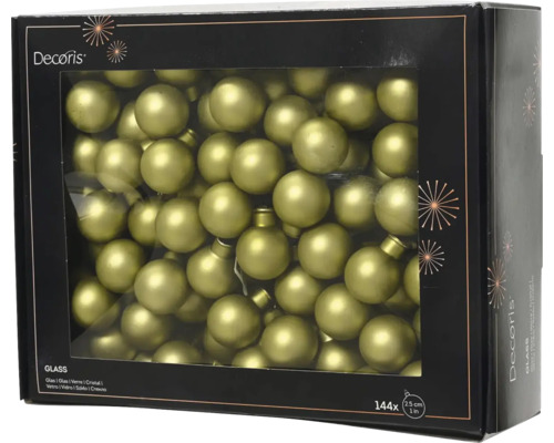 Vánoční baňky Decoris ze skla, 144 kusů, 2,5 centimetru, Zelená.