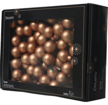Skleněné vánoční baňky Decoris, 144 kusů, průměr 2,5 centimetru, měděné matné