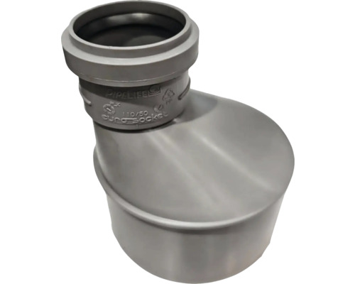 Excentrická redukce Pipelife HT z polypropylenu, jmenovitý průměr 110 na 50 milimetrů, šedá.