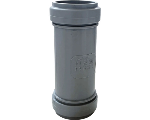 Šedý dvojitý nátrubek Pipelife z polypropylenu, průměr 32 milimetrů, pro odpadní potrubí.
