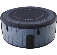 Nafukovací vířivka MSpa kulatá s geometrickým vzorem, krytem a MSpa Logo.