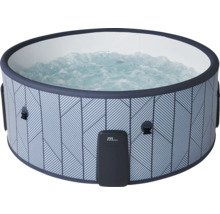 Nafukovací vířivka MSpa s šedým geometrickým vzorem a bublající vodou.