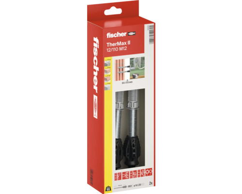 Distanční montážní systém Fischer TherMax II 12/110 M12 v balení pro tepelně izolované upevnění, dva kusy, Fischer Logo.