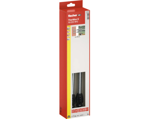 Distanční montážní systém fischer TherMax II 16/250 M12 pro tepelné oddělení v zateplovacích systémech, 2 kusy.