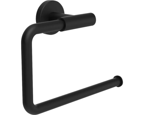 Držák toaletního papíru černý mat, montáž na stěnu, kovový, kulatý design.