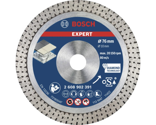 Diamantový řezný kotouč Bosch Expert 76 mm na dlaždice a kámen s diamantovou technologií a bezpečnostním označením