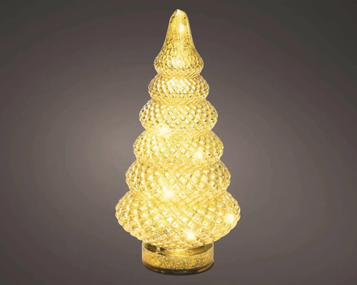 Strukturovaný LED vánoční stromek ze skla s teplým bílým světlem.