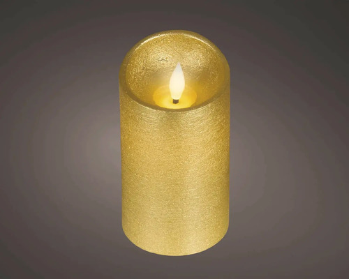 Zlatá LED válcová svíčka se strukturovaným povrchem.