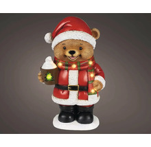 LED vánoční figurka medvídka v oblečku Santa Clause se svítící šálou a šálkem horké čokolády.