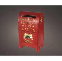 Červená vánoční poštovní schránka s nápisem Letters for Santa, zlatou hvězdou a mašlí.