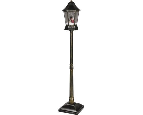 Dekorativní pouliční lampa v antickém stylu s efektem sněžení, Santa Clausem a vánočním stromkem.