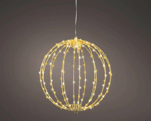 Závěsná LED koule z kovového drátu s teplým bílým osvětlením.